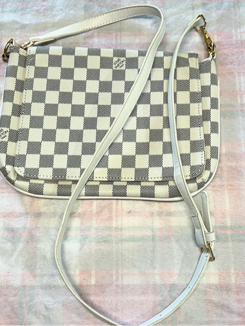 Louis Vuitton Damier Azur Check Canvas Crossbody in Ivory and Light Gray - Picture 2 of 7
